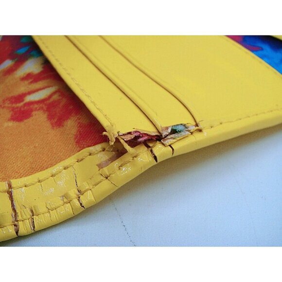 Baekgaard Yellow Banana Patent Faux Leather Wallet Card Slots Tri-fold 8.5x4" - Picture 6 of 11